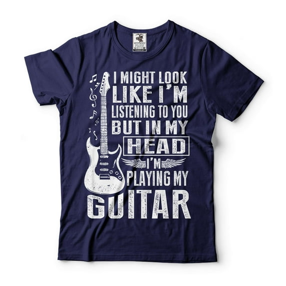Funny Guitarist Shirt In My Head I'm Playing Guitar Shirt Guitarist Gifts Guitar Shirts (X-Large Navy Blue)