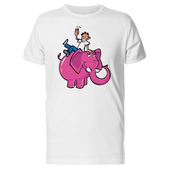 Funny Guy On A Pink Elephant T-Shirt Men -Image by Shutterstock, Male Medium