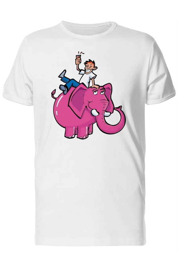 Funny Guy On A Pink Elephant T-Shirt Men -Image by Shutterstock, Male Medium