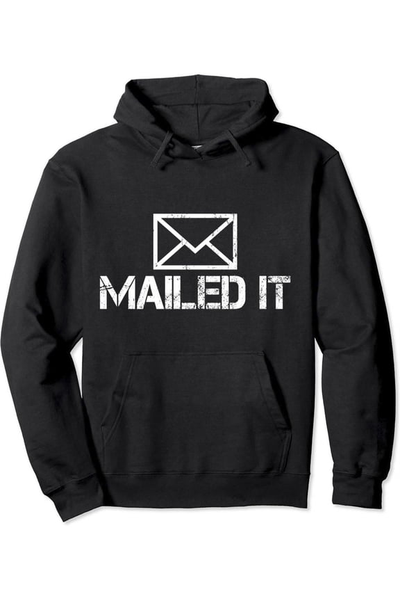 Funny Guys MAILED IT Distressed Postal Service Hoodie - Men's & Unisex Mail Carrier Sweatshirt with Mailbox Logo, Adjustable Hood, Stretchy Breathable Fabric, All-Season Wear, Gift for Post Office Wo