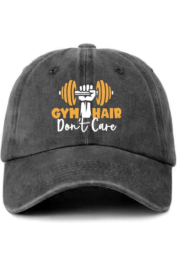 Funny Gym Caps Gym Hair Don't Care Printed Baseball Caps Classic Washed Cotton Adjustable Baseball Hats