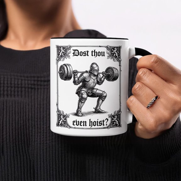 Funny Gym Mug, Dost Thou Even Hoist, Lifting Gif, Workout Motivation, Renaissance Knight, Gift for Poweifter, CrO1SSfioffee Cup