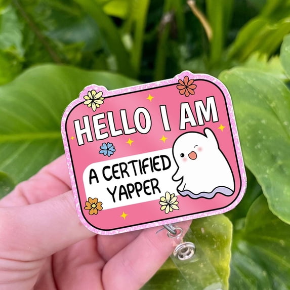 Funny Halloween Badge Reel: Certified Yapper Ghost - Nurse ID Holder