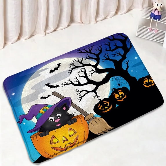 Funny Halloween Bath Mat Set Cartoon Cute Black Cat Pumpkin Spider Kids Home Carpet Bathroom Decor Floor Rugs Toilet Lid Cover