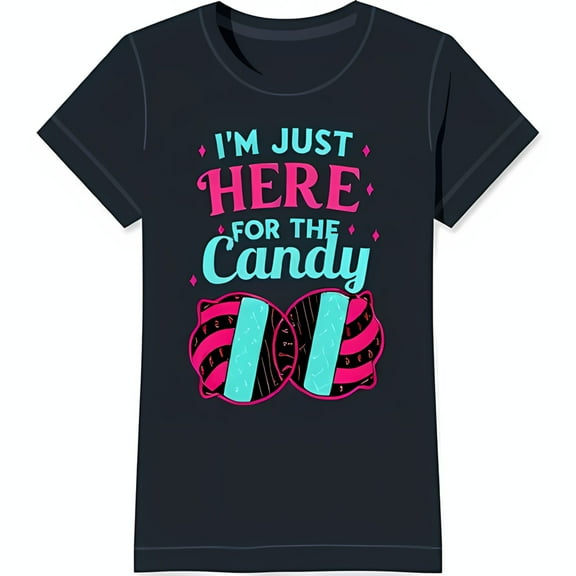 Funny Halloween Black T-Shirt: 'I'm Just Here For The Candy' Graphic