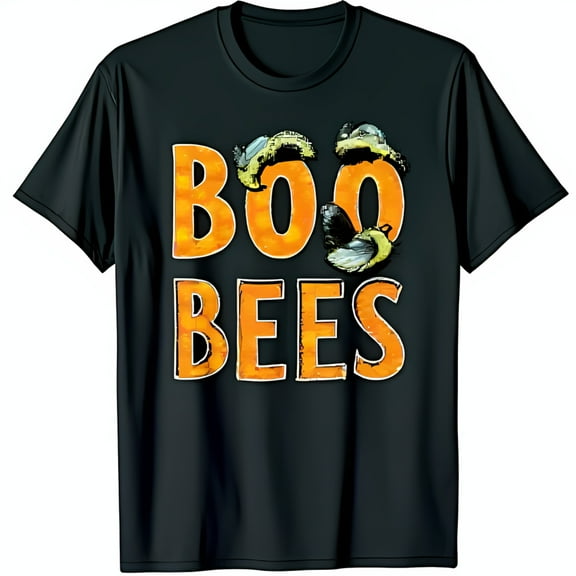 Funny Halloween Black T-Shirt with BOO Design & Cartoon Bumblebees
