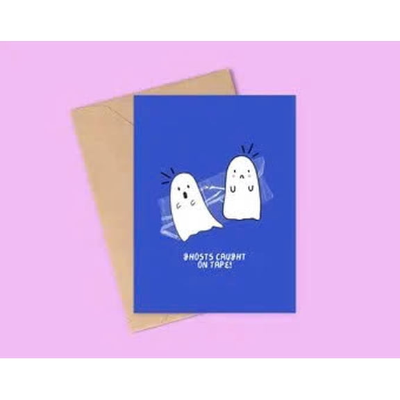 Funny Halloween Card Ghosts Caught on Tape Design Envelope Included, Blank Inside Perfect for Spooky Greetings, Pranks, or Halloween Wishes