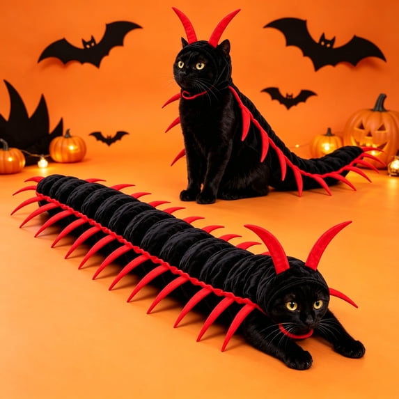 Funny Halloween Cat Costume Centipede Pet Outfit Adjustable Dress-Up Cloak with 3D Legs for Party Photos and Holiday Gift