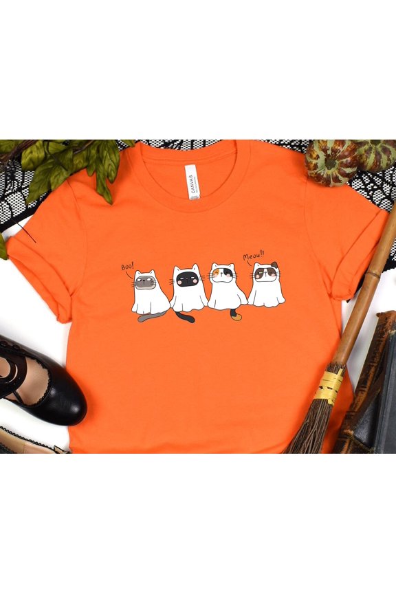 Funny Halloween Cat Ghost TShirt Cat Mom Dad Teacher Gift