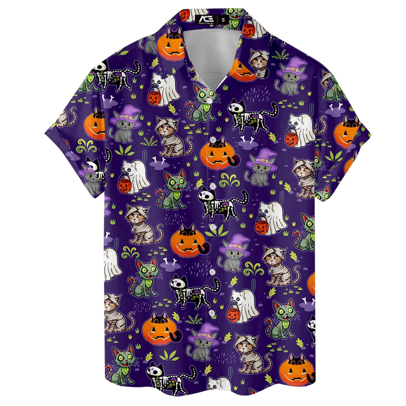 Funny Halloween Cat Hawaiian Shirt For Men Night Cat Lovers Gifts Mens