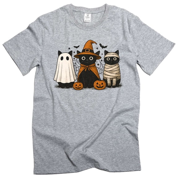 Funny Halloween Cats boo T-shirt Costume humorous pet cats Tshirts (Large Grey)