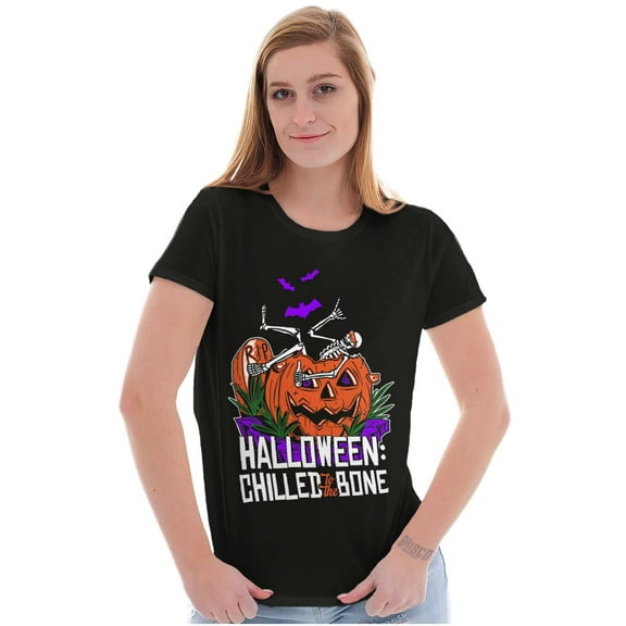 Funny Halloween Chilled to the Bone Womens Slim Fit Graphic Tee Brisco Brands S