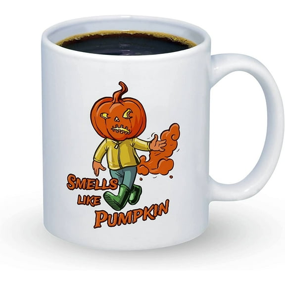 Funny Halloween Coffee Mug, Hilarious Pumpkin Head Gift, Smells Like Pumpkin Mug, Humorous Fall Decoration, Trick Or Treat Kitchen Decorations, Seasonal Gifts