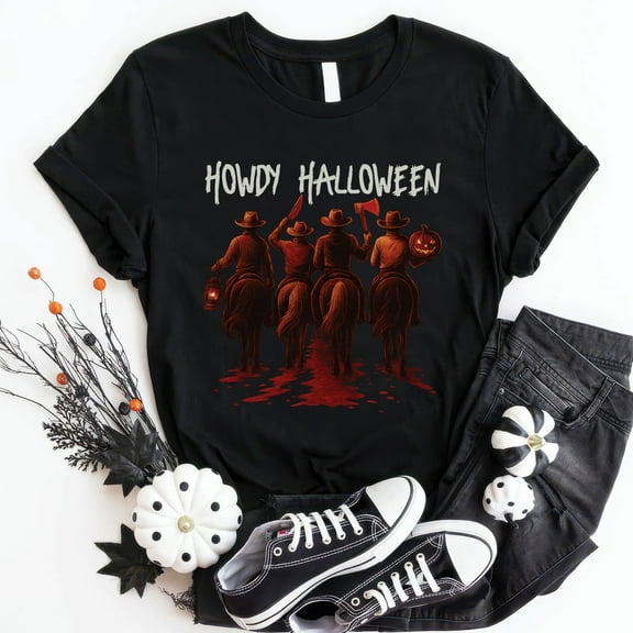 Funny Halloween Cowboy T-Shirt – Howdy Skeleton Riding Graphic Tee, Spooky Season Gift for Men & Women