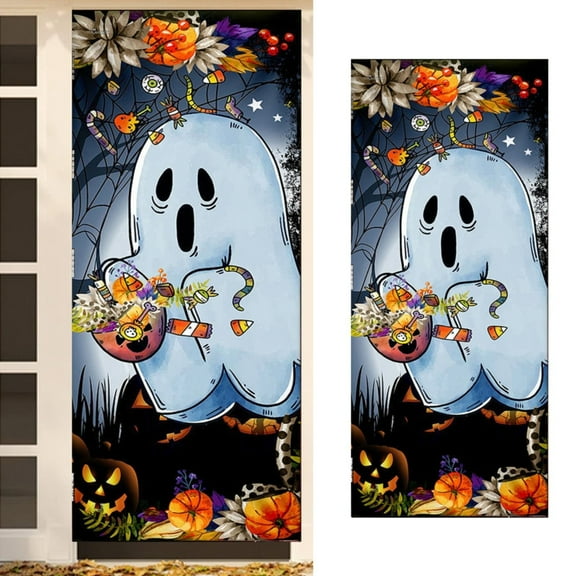Funny Halloween Door Decal, Removable Skeleton Door Cover for Indoor Home, Spooky Party Wall Window Decorations