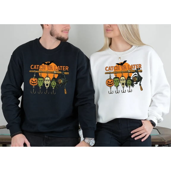 Funny Halloween Fishing Sweatshirt – Catch Ya Later Monster Hook Design – Spooky Fisherman Gift for Men & Women