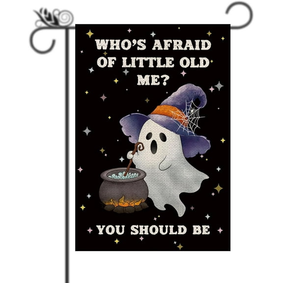 Funny Halloween Garden Flag Ghost Who''s Afraid Of Little Old Me Vertical Double Sided Flags for Holiday Farmhouse Patio Yard Outdoor Party Decor Decorations Gifts - 12.5 x 18 Inch