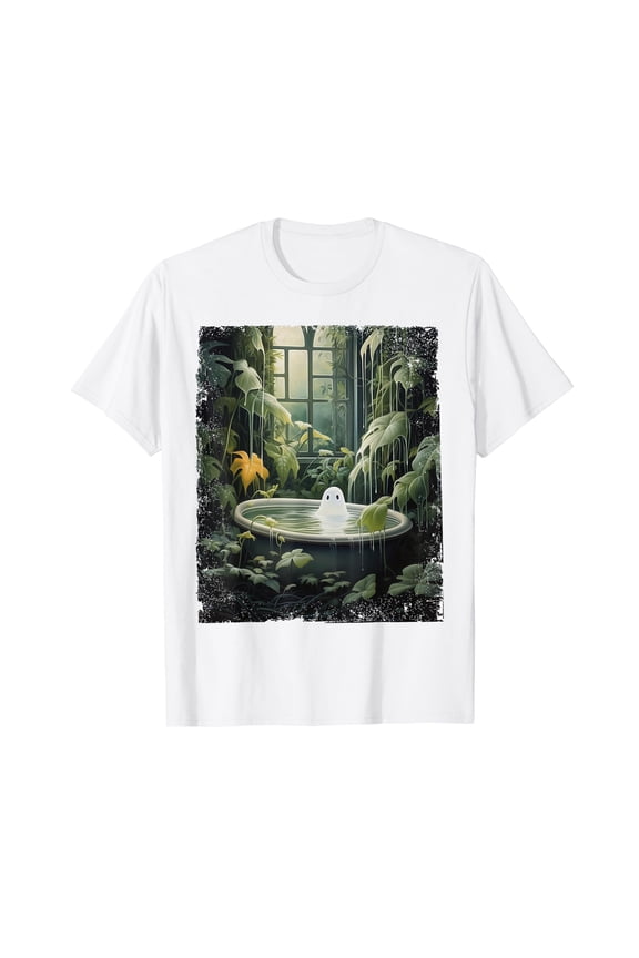 Funny Halloween Ghost In The Bathtub Plant Lover Botanical Short Sleeve White T-Shirt
