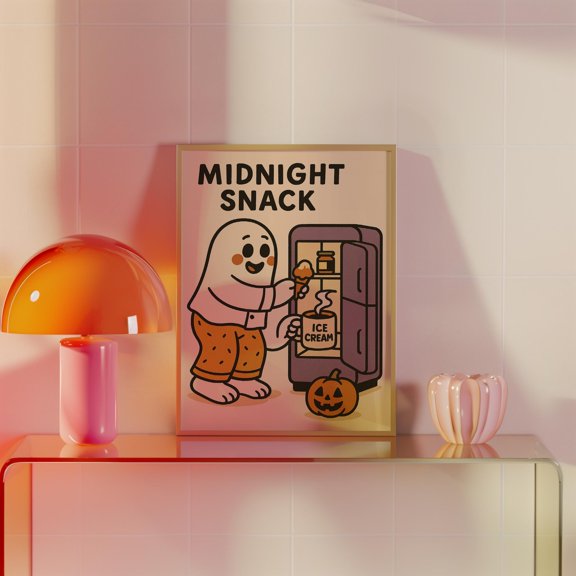 Funny Halloween Ghost Kitchen Poster Midnight Snack Poster, Poster Only
