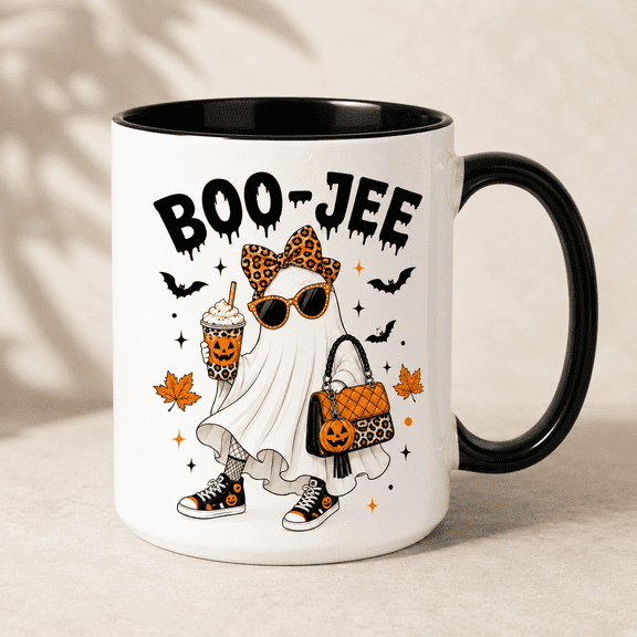 Funny Halloween Ghost Mug, Boo-Jee Spooky Coffee Cup, Cute Bougie Ghost with Pumpkin Fall Mug, Halloween Gift for Women, Black Accent Mug