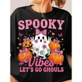 thumbnail image 1 of Funny - Halloween - Ghost - Pumpkin Graphic Tee, Tops Has "SPOOKY VIBES..." Design, Round Neck Regular Fit T - shirts, Size(S - 5XL), 1 of 5