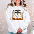 thumbnail image 1 of "Funny Halloween Ghost Sweatshirt – Cute Hanging Ghosts and Pumpkin Design, Fall Spooky Season Crewneck for Women and Teens", 1 of 6