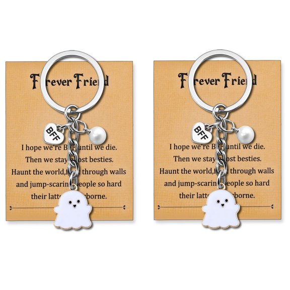 Funny Halloween Gifts Ghost Keychain Halloween Themed Gifts for Friends BFF Bestie Spooky Ghost Gift for Women Adults Cute Stocking Stuffers for Girls Teens Boo Basket Gift for Her with Card