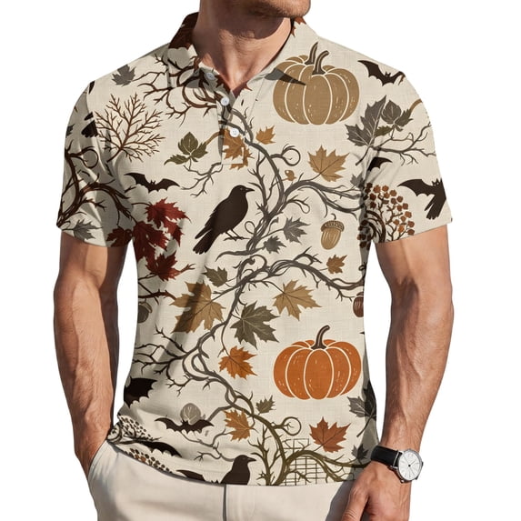 Funny Halloween Golf Polo Shirts for Men Classic Pumpkin Bat Spiderweb Print Golf Polos Short Sleeve Performance Sweatshirts Casual Streetwear