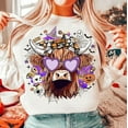 thumbnail image 1 of Funny Halloween Highland Cow Sweatshirt with Ghost Cows, Retro Fall Shirt for Spooky Season, Cute Bull Halloween Outfit with Western Farm Vibes BO120643, 1 of 5