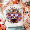thumbnail image 1 of Funny Halloween Highland Cow Sweatshirt with Ghost Cows, Retro Fall Shirt for Spooky Season, Cute Bull Halloween Outfit with Western Farm Vibes BO120643, 1 of 5