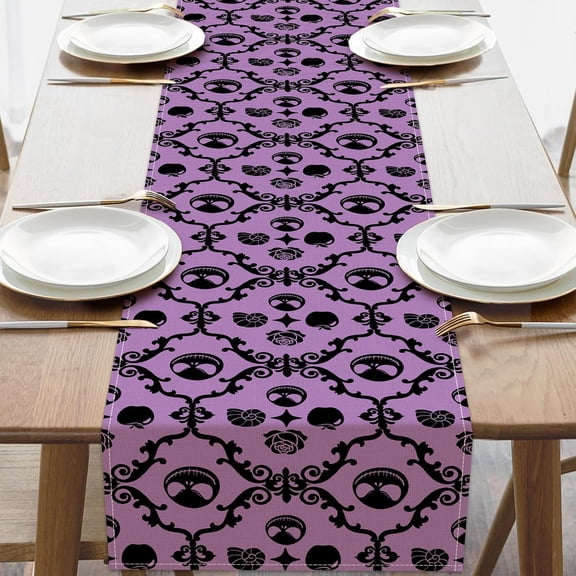 Funny Halloween Jack Dining Table Runner, Purple Gothic Blackthorn Diamond Geometric Burlap Kitchen Decoration, Apple Rose Snail Indoor Outdoor Home Decor Party Supply 13''x72''