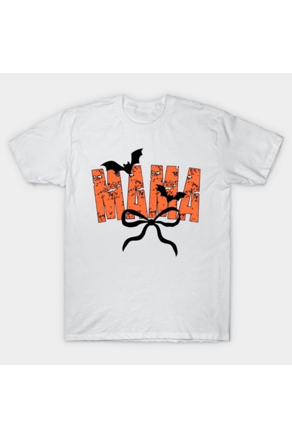 Funny Halloween Mama Distressed Orange Text With Bats Retro Goth Art H1052 Unisex T-Shirt, Up to 5XL