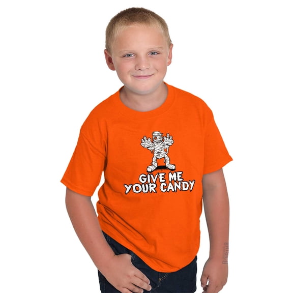 Funny Halloween Mummy Give Me Candy Crewneck T Shirts Boy Girl Teen Brisco Brands XS