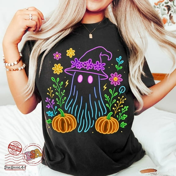 Funny Halloween Neon Ghost Shirt, Spooky Season Tee, Witchy Ghost Shirt, Halloween T-Shirt, Neon Halloween Shirt, Cute October Party Outfit
