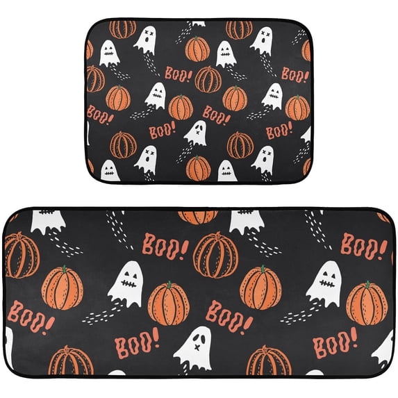 Funny Halloween Print Kitchen Rug Mats 2PCS Non Slip 47" x 20" + 28" x 20" Kitchen Carpet Floor Mat Hallway Rugs Anti Fatigue Doormat Home Decor