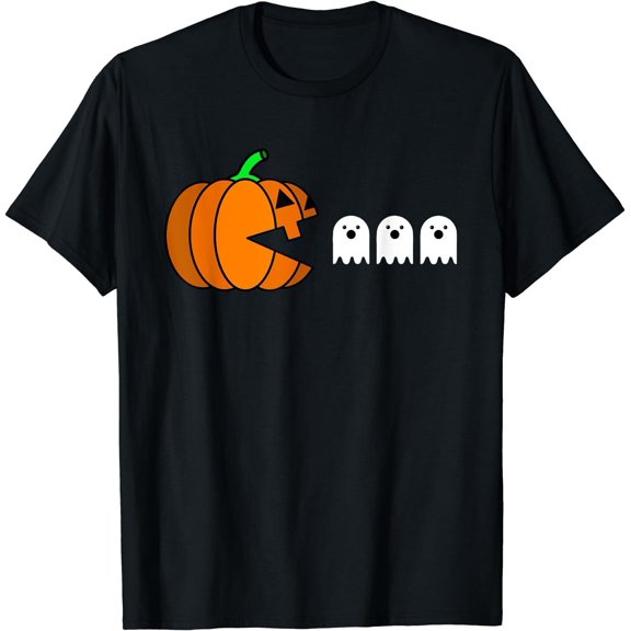 Funny Halloween Pumpkin Eating Ghost, Gamer Men Women Kids T-Shirt Size S-5XL