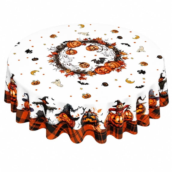 Funny Halloween Pumpkin Round Tablecloth 60In,Water Resistant Spill Proof Large Table Cover for Indoor & Outdoor Family Gathering Dinner, BBQ Halloween, C