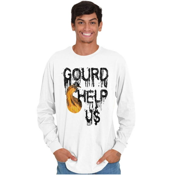 Funny Halloween Pun Gourd Help Us Long Sleeve TShirt Men Women Brisco Brands X