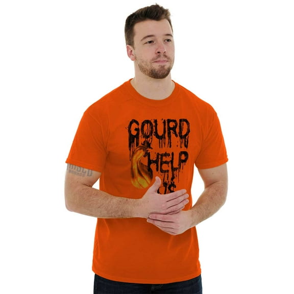 Funny Halloween Pun Gourd Help Us Men's Graphic T Shirt Tees Brisco Brands M