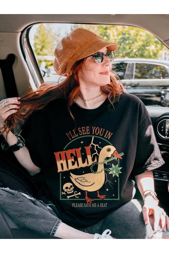 Funny Halloween Shirt, I Will See You In Hell Please Save Me A Seat, Vintage Horror Halloween Shirt, Halloween Funny Quotes Shirt