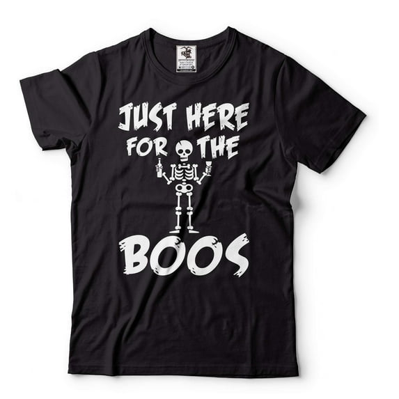 Funny Halloween Shirt Just Here For The Boos Shirt Halloween Humorous Gifts Skeleton Funny Shirt (Small Black)