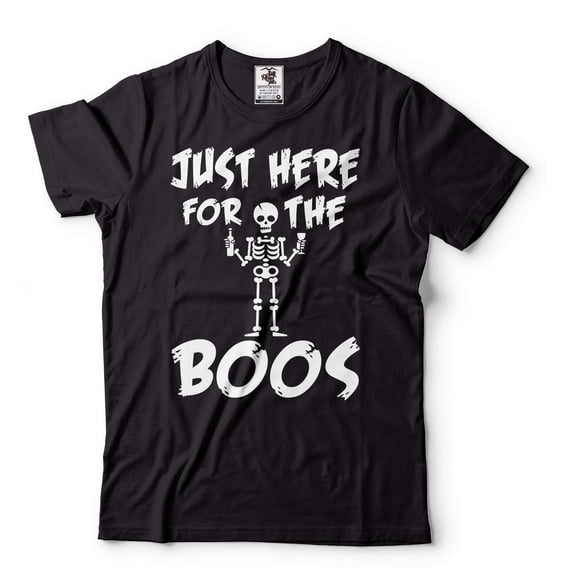 Funny Halloween Shirt Just Here For The Boos Shirt Halloween Humorous Gifts Skeleton Funny Shirt (X-Large Black)