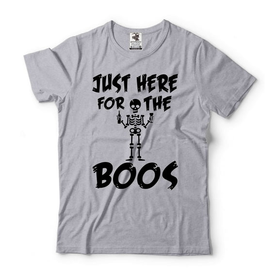 Funny Halloween Shirt Just Here For The Boos Shirt Halloween Humorous Gifts Skeleton Funny Shirt (XX-Large Grey)