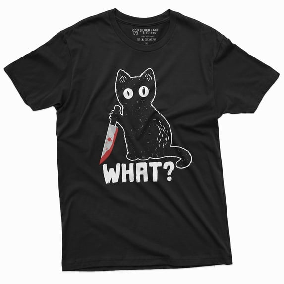 Funny Halloween Shirt What Killer Cat with Bloody Knife Humor Shirt sarcastic Tee (4X-Large Black)
