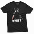 thumbnail image 1 of Funny Halloween Shirt What Killer Cat with Bloody Knife Humor Shirt sarcastic Tee, 1 of 5