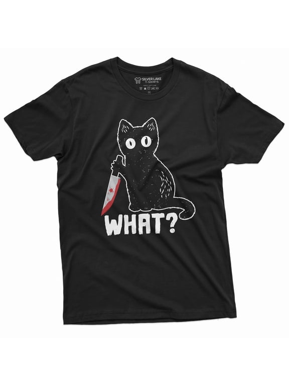 Funny Halloween Shirt What Killer Cat with Bloody Knife Humor Shirt sarcastic Tee