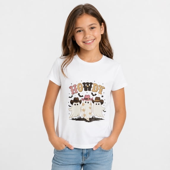 Funny Halloween Shirts for kids, Howdy Cowboy Ghost Graphic Short Sleeve T-Shirt