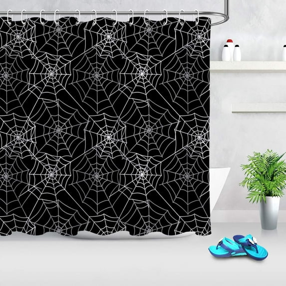 Funny Halloween Shower Curtains for Bathroom Spider Web Black Grey Shower Curtain with Hooks,72x84 inch Extra Long Polyester Fabric Waterproof