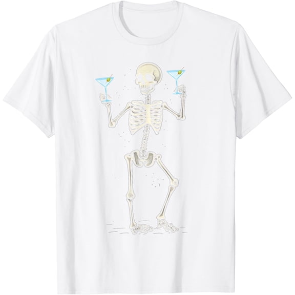 Funny Halloween Skeleton Drinking Martini Cocktail T-Shirt