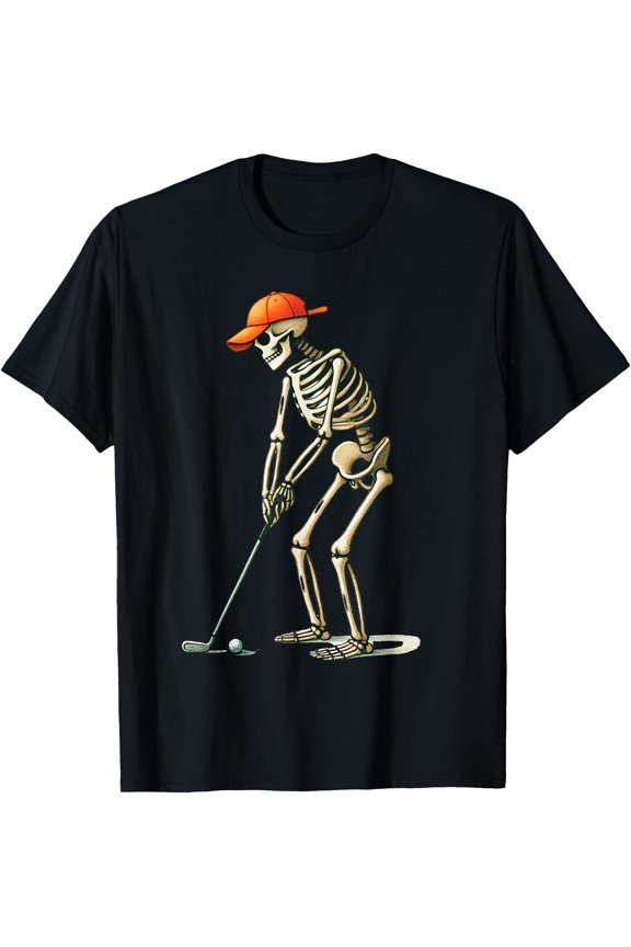 Funny Halloween Skeleton Golfer T-Shirt for Men Dad Gift